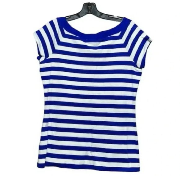 Dressbarn Women's Blue & White Striped Short Sleeve Tee Size L - Picture 1 of 4